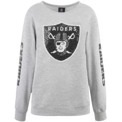 RAIDERS GRAY SEQUIN LOGO CREWNECK FLEECE